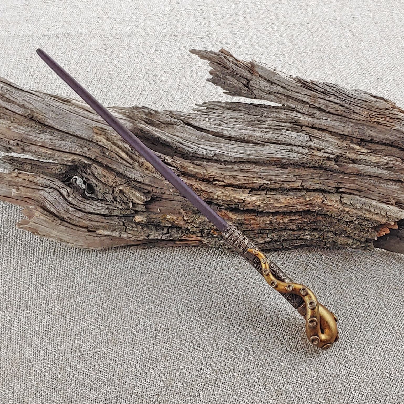 Cthulhu Gold Tentacle Wizard Wand, Hand-crafted Wood, Magic and