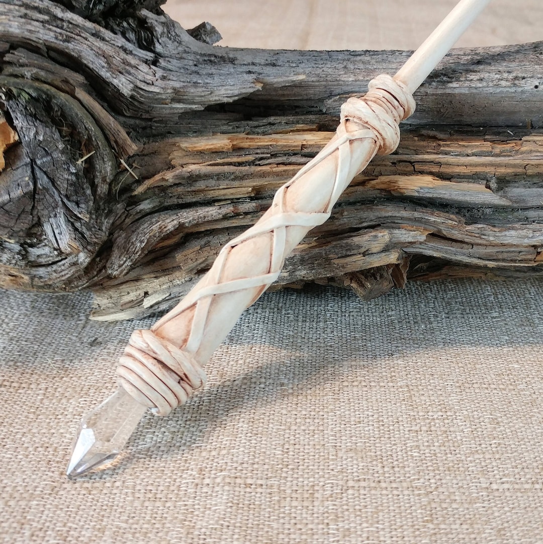Varita Mágica De Cristal Rosa Con Piedras Blancas – 34 Cm, Hecha A Mano, Para Brujas Y Magos Cosplay