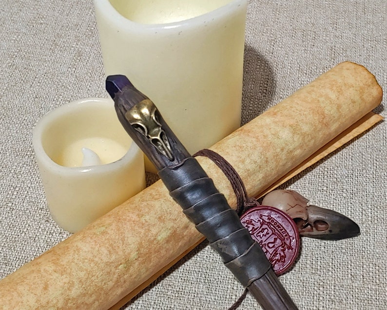 Brown Viking Raven Skull Refillable Polymer Clay Pen