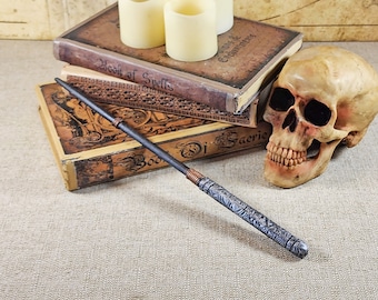 Steampunk Wizard Wand: Hand-Sculpted Polymer Clay and Wood, Silver & Copper
