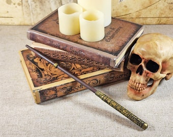 Golden Temple Wizard Wand: Hand-Sculpted Wood & Polymer Clay, Cosplay Prop