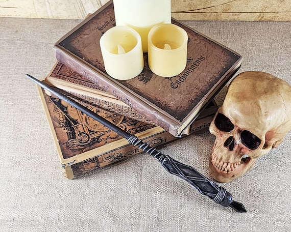 Black Crystal Wizard Wand / Wood Magic Wand / Fantasy Wand