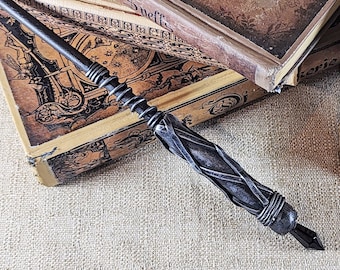 Black Crystal Wizard Wand: Handcrafted Polymer Clay & Wood Magic Wand