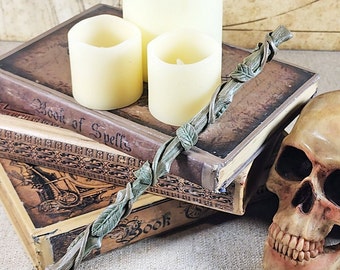 Emberthorn Wizard Wand: Handcrafted Wood Wand & Polymer Clay with Vine