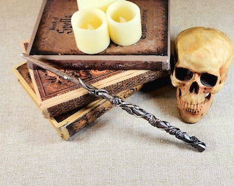 Copper Rose Wizard Wand: Handcrafted Wood & Polymer Clay Fantasy Wand