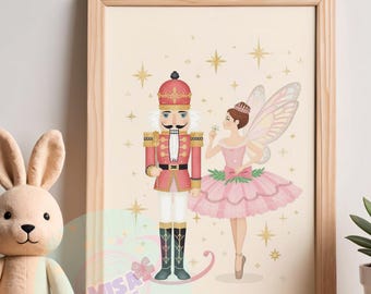 Nutcracker Ballet Christmas Wall Art | Sugar Plum Fairy & Nutcracker I llustration | Digital Download