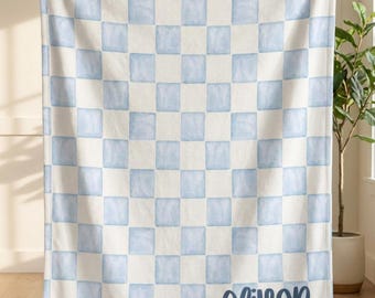 Personalized Kids Blanket Custom Name Blanket  Checker Blanket for Boy Christmas Gift for Kid Birthday Gift Toddler Blanket Baby Shower Gift