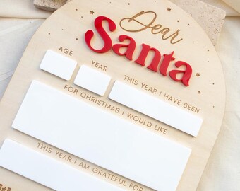 Dear Santa Board Personalized Kids Letter to Santa, Reusable Christmas Wish List Sign Dry-Erase Keepsake Child’s Name & Year