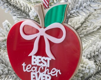 Adorno navideño de manzana para el mejor maestro, regalo para maestros, regalo de agradecimiento para maestros, decoración navideña para el aula.
