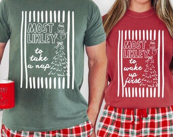 Family Christmas Most Likely To Shirt Matching Family Christmas Shirts Funny Group Tee Office Party Outfit Long Sleeve Sweatshirt