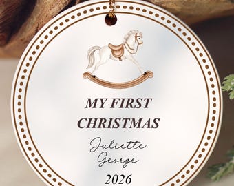 Personalized Baby's First Christmas Ornament, Gender Neutral Baby Boy Baby Girl Rocking Horse, Custom Name Year Newborn Keepsake Gift 2026