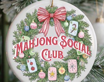 Adorno de Mahjong personalizado 2026, decoración para árbol de Navidad del Club Social de Mahjong, regalo para chicas de Mahjong, regalo para la noche de juegos navideños para ella, amante del Mahjong