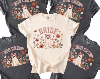 Wildflower Ghost Bride Shirt, Floral Halloween Bachelorette Party Tee Bride To Be Shirt Boo Crew Wedding Weekend Gift for Bride