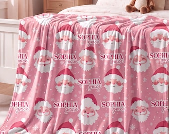 Personalized Christmas Toddler Blanket Pink Santa Baby Girl Gift Cozy Holiday Nursery Decor Toddler Bed Blanket Christmas Gift for Kids