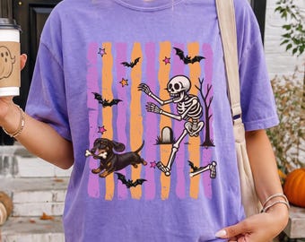 Dachshund Halloween Shirt Ghost Weiner Dog Halloweenie Shirt Spooky Dachshund Tee Skeleton Dog Shirt Wiener Dog Lover Gift Cute Halloween