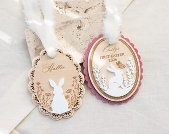 Custom Easter Basket Tag Custom Bunny Name Tag Easter Basket Name Tag Baby’s First Easter Tag Kid Gift Basket Tag Spring Decor Keepsake Tag