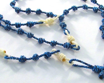 Blue and White Bowtie Handmade Knotted Cord Catholic Rosary