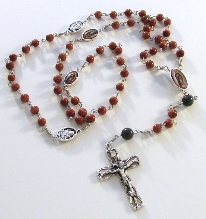 Our Lady of Guadalupe Goldstone and Indian Bloodstone Gemstone Handmade ...