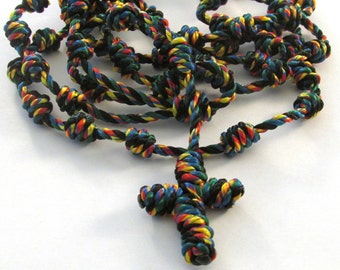 Autism Awareness Colors Handmade Knotted Cord Catholic Rosary
