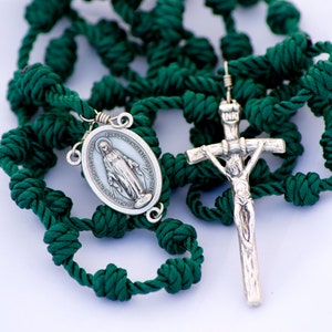Handmade Knotted Cord Catholic Rosary with Miraculous Medal Center and Papal Crucifix
