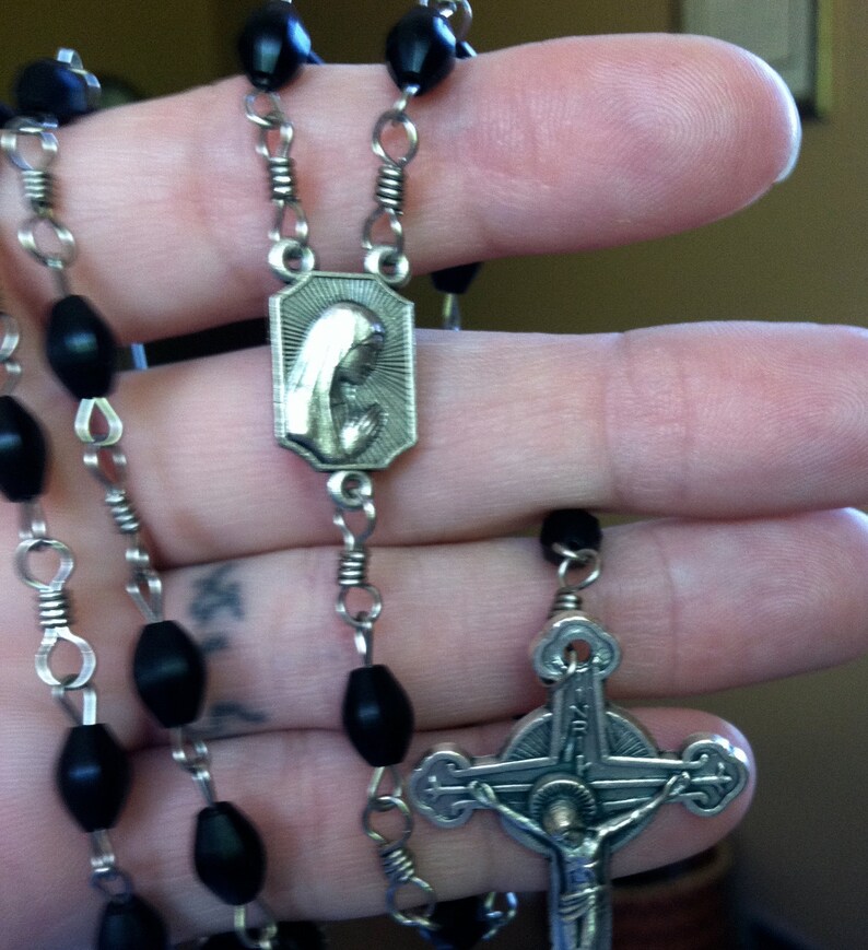 Handmade Catholic Black Melon Bead Fatima Rosary Nossa Senhora de Fátima OOAK image 3