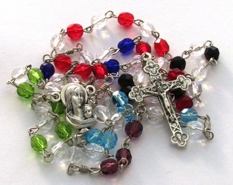 Pro-Life Multi-color Czech Glass Bead Handmade Catholic Rosary