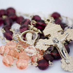 Advent Rosary Handmade Catholic Sacramental Czech Glass Beads Purple Pink & White with Pardon Crucifix