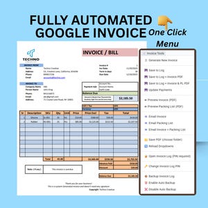 Automated Google Sheets Invoice Template • Invoice Generator • One-Click Email & PDF Invoicing Tool