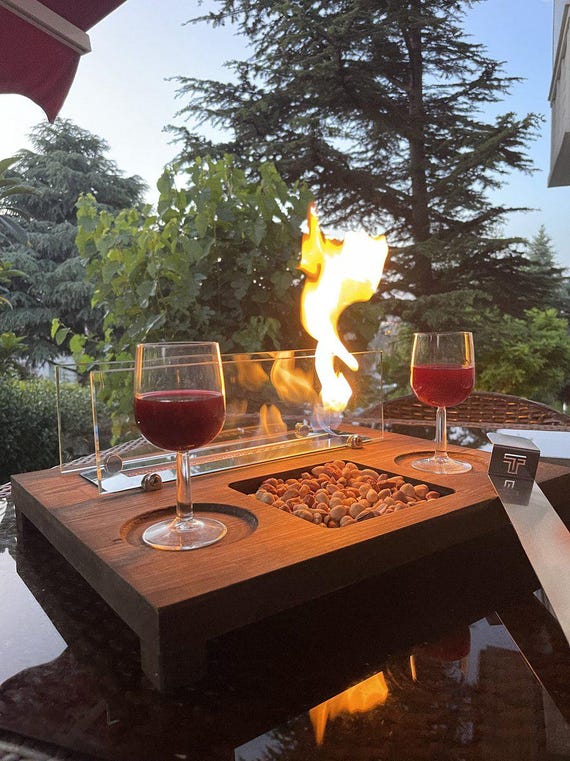 Modern Tabletop Fire Pit: 3Hour Burn Wood & Metal | Serving Board | Modern Indoor/Outdoor Bio-Ethanol Fireplace | Fireplace Decor Gift