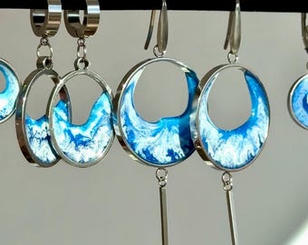 Orecchini in acciaio inossidabile a forma di onda oceanica, orecchini in resina blu, gioielli fatti a mano, regalo per lei