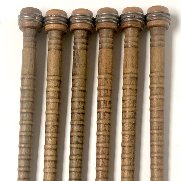 Set of 6 Vintage 10.25" Industrial Textile Bobbins, Wooden Farmhouse Loom Quills