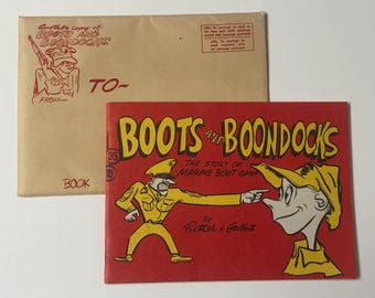 Vintage 1949 Boots and Boondocks USMC Marine Corps Cartoon Book with Inscribed Envelope
