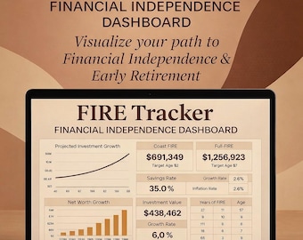 FIRE Tracker Excel Spreadsheet | Financial Independence Calculator | Coast FIRE | Barista FIRE | Retirement Planner | Instant Download