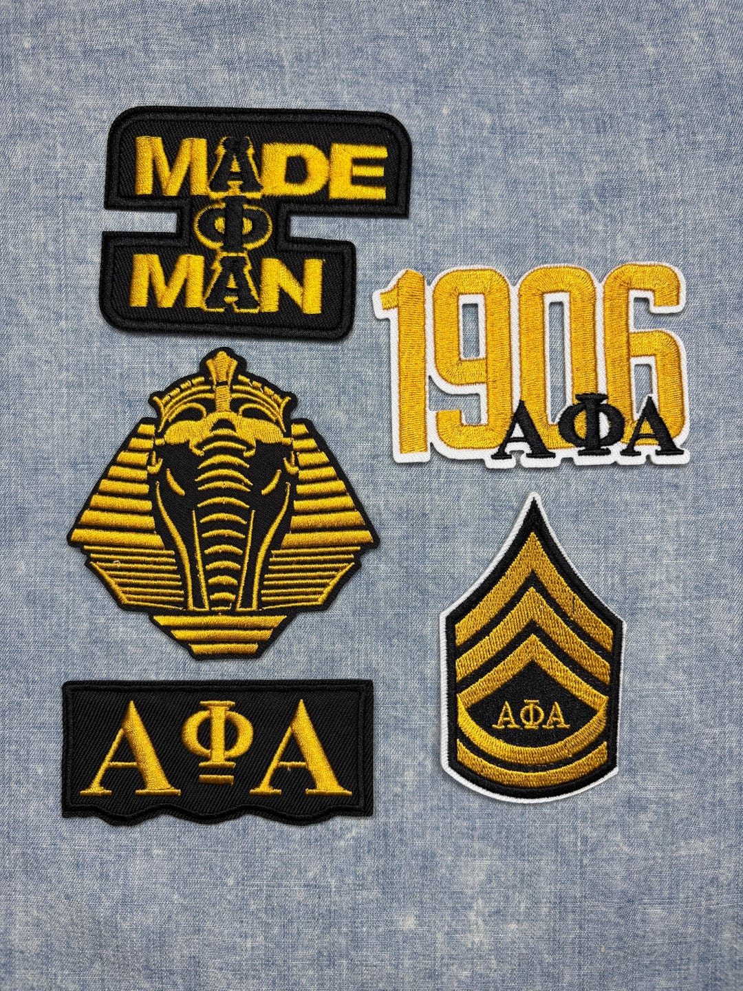 Embroidered Alpha Patch Set | Black & Gold Fraternity Iron-on - Etsy