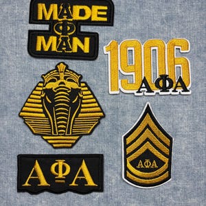 Embroidered Alpha Patch Set | Black & Gold Fraternity Iron-On