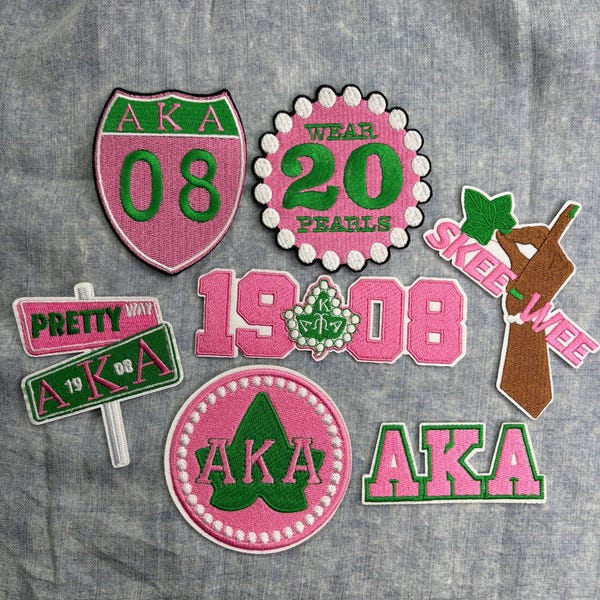 Custom A•K•A Patch Bundle | Pink & Green Sorority Embroidered Patches (3, 5, or 7)
