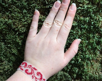 Beaded Loomwork Cuff Bracelet, Ukrainian Vyshyvanka, Geometric Jewelry
