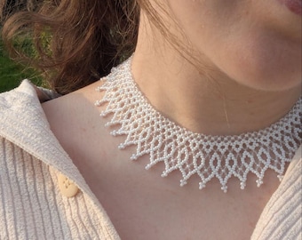 Perlen Spitzen Halsband, Braut Halsband Halskette, Viktorianischer Hochzeitsschmuck, Handgewebte Statement Halskette, Abnehmbarer Spitzenkragen