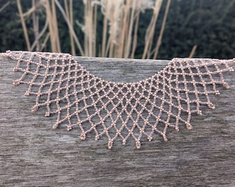 Sylyanka Choker, Beaded Statement Necklace, Ukrainian Traditional Folk Jewelry, Elegant Mesh Collar Bib, Valentine's Day Gift for Her