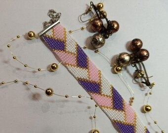 Handmade Beaded Loom Bracelet, Chevron or Greek Key Pattern, Wide Woven Seed Bead Cuff, Boho & Geometric Style Jewelry, Unique Gift for Her