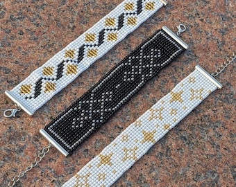 Handmade Seed Bead Loom Bracelet – Celestial Star, Geometric Cuff