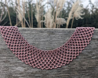 Ukrainian Sylyanka Beaded Choker, Hand-Woven Netting Collar Jewelry, Artisan Glass Beads