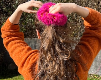 Fluffy Knit Scrunchie | Soft Yarn Ponytail Holder
