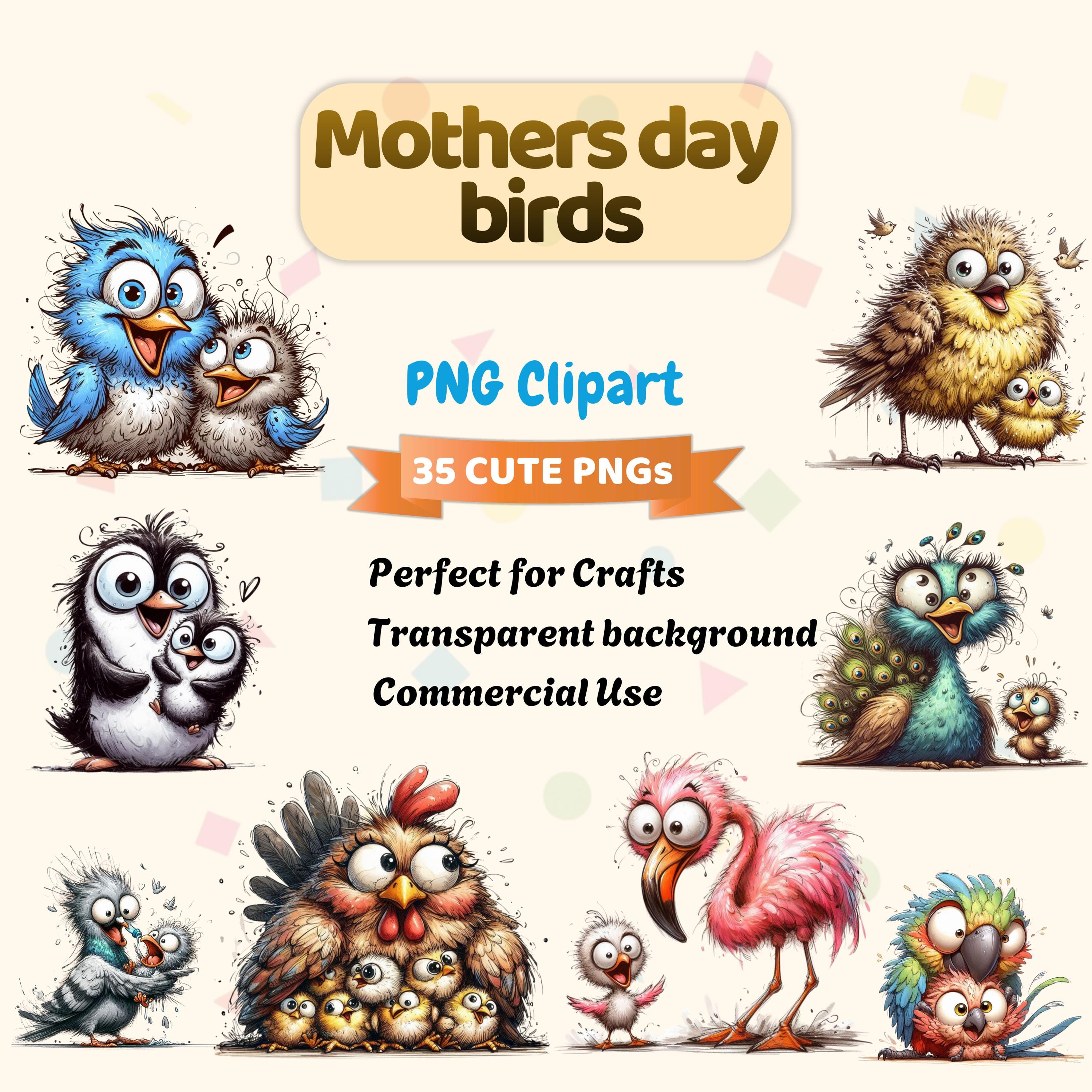 Mother’s Day Birds Clipart Bundle, Watercolor Mom & Baby Bird PNG, Love ...