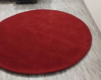 Red Round Rug, Hand Tufted Wool Rug, Solid Red Area Rug, Modern Round Carpet, Living Room Rug, Bedroom Rug, Minimalist Home Decor
