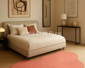 Hand Tufted Coral Pink Wool Rug | Abstract 3D Wave, Organic Shape