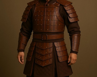 Mongolische Krieger-Lederrüstung für Herren | Mittelalterliche asiatische Kampfrüstung | LARP-Cosplay-Outfit | Historischer Lederpanzer