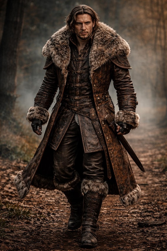 Medieval Viking Warrior Leather Costume for Men | Fur Lined Leather Outfit | Fantasy Knight LARP Cosplay Armor Suit