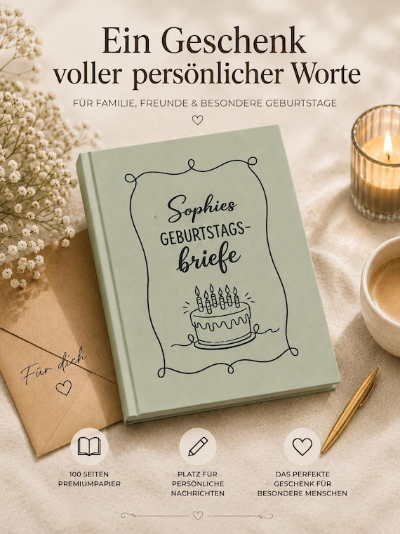 Personalisiertes Geburtstagsbuch Geburtstagsbriefe mit Wunschname Erinnerungsbuch zum Geburtstag Geschenk für Familie und Freunde