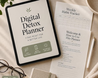 Digitale detoxplanner 7 dagen focus resetten | Schermtijdtracker (pdf-download)